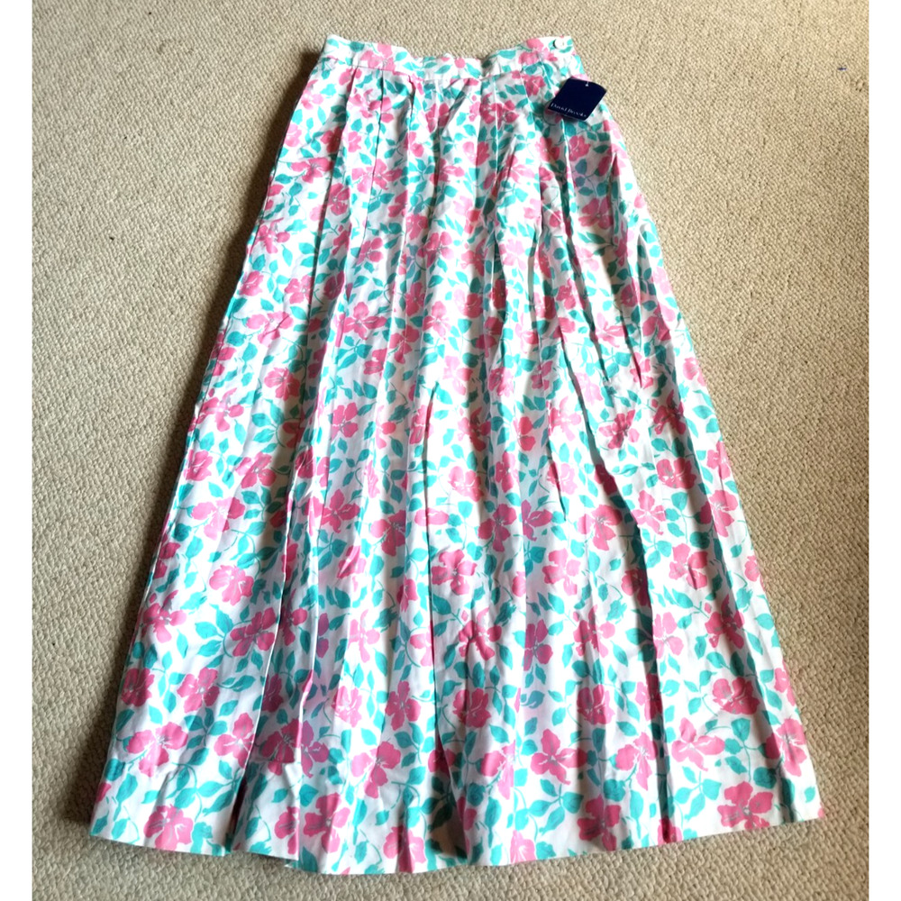 VINTAGE NWT Womens Skirt-DAVID BROOKS-white/pink floral cotton pleated maxi-6